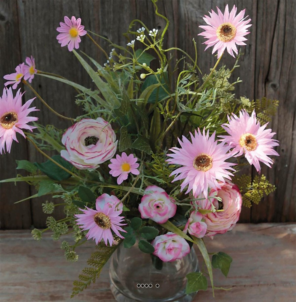 Joli bouquet de gerberas et de renoncules artificiels h 45 cm rose - couleur: ro