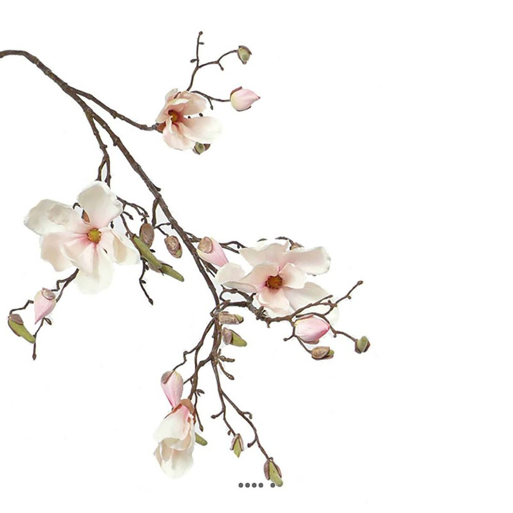 Branche de magnolia artificiel 4 fleurs 22 boutons h 107 cm rose-crème - couleur