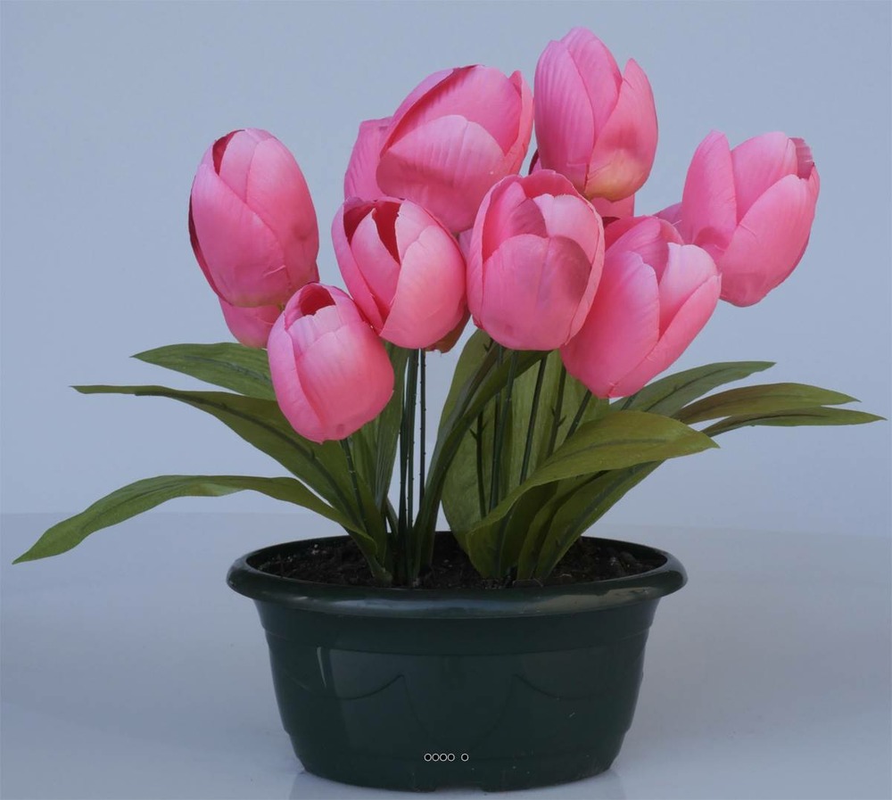 Jolies fleurs artificielles cimetière mini jardinière tulipes h28 cm d38 cm rose