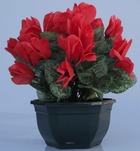 Composition fleurs artificielles cimetière vasque cyclamens h28 cm d33 cm rouge
