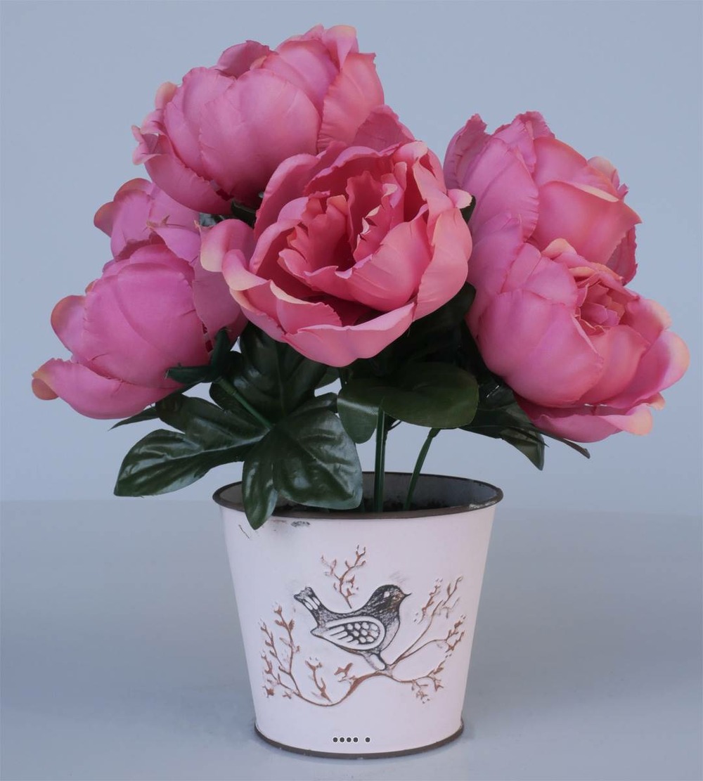 Jolies fleurs artificielles cimetière pivoines en pot déco h30 cm d30 cm rose so