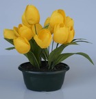 Jolies fleurs artificielles cimetière mini jardinière tulipes h28 cm d38 cm jaun