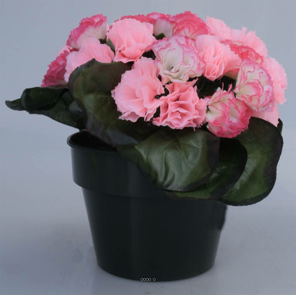 Composition fleurs artificielles cimetière pot oeillets h16,5 cm d22 cm rose - c