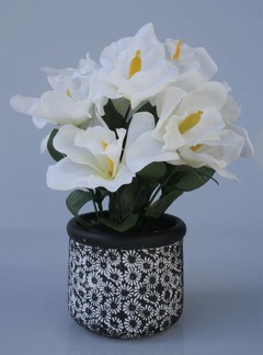 Composition fleurs artificielles cimetière orchidées vanda en pot déco h28 cm d2