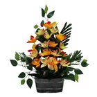 Fleurs artificielles cimetière jardinière zinc orchidées h56 cm l48 cm orange -