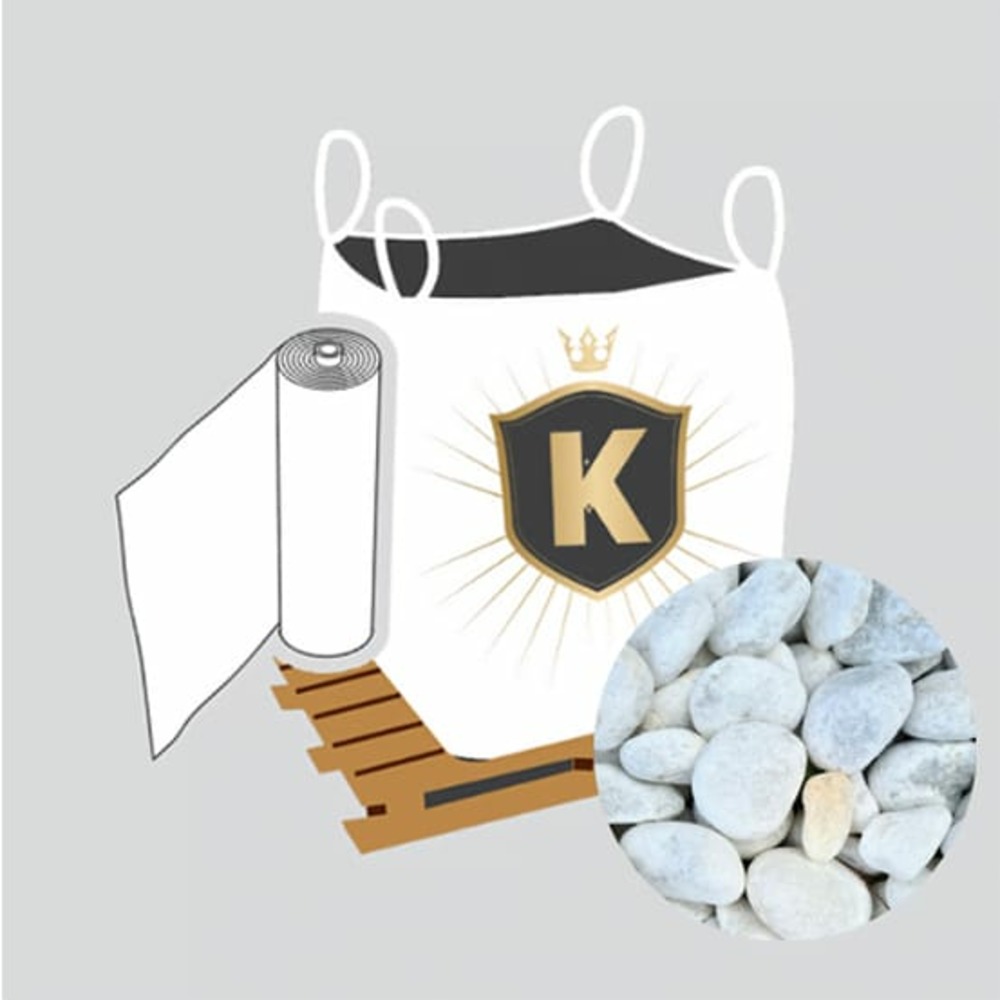 Kit galets blanc + géotextile = 1 big bag galet de marbre blanc 25/40 1. 5t [environ 20m2 sur 5cm d'épaisseur] + 1 géotextile 25m2