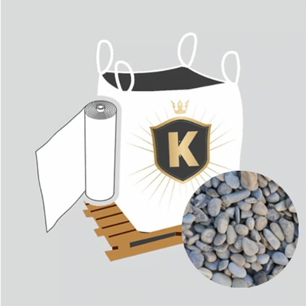 Kit galets gris + géotextile = 1 big bag galet lavé filtration 11/22 1,5t [environ 20m2 sur 5cm d'épaisseur] + 1 géotextile 25m2