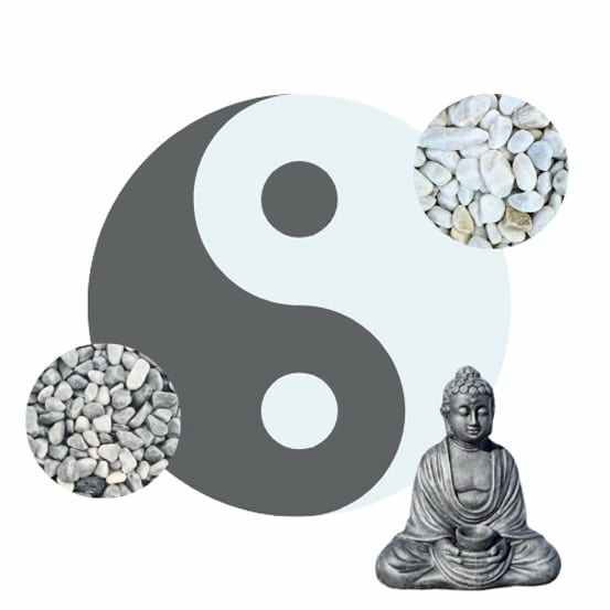 Kit yin-yang galets blanc & gris + statue bouddha + bordures de jardin