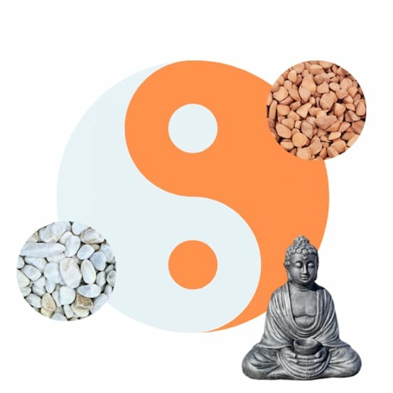 Kit yin-yang galets blanc & orange + statue bouddha + bordures de jardin