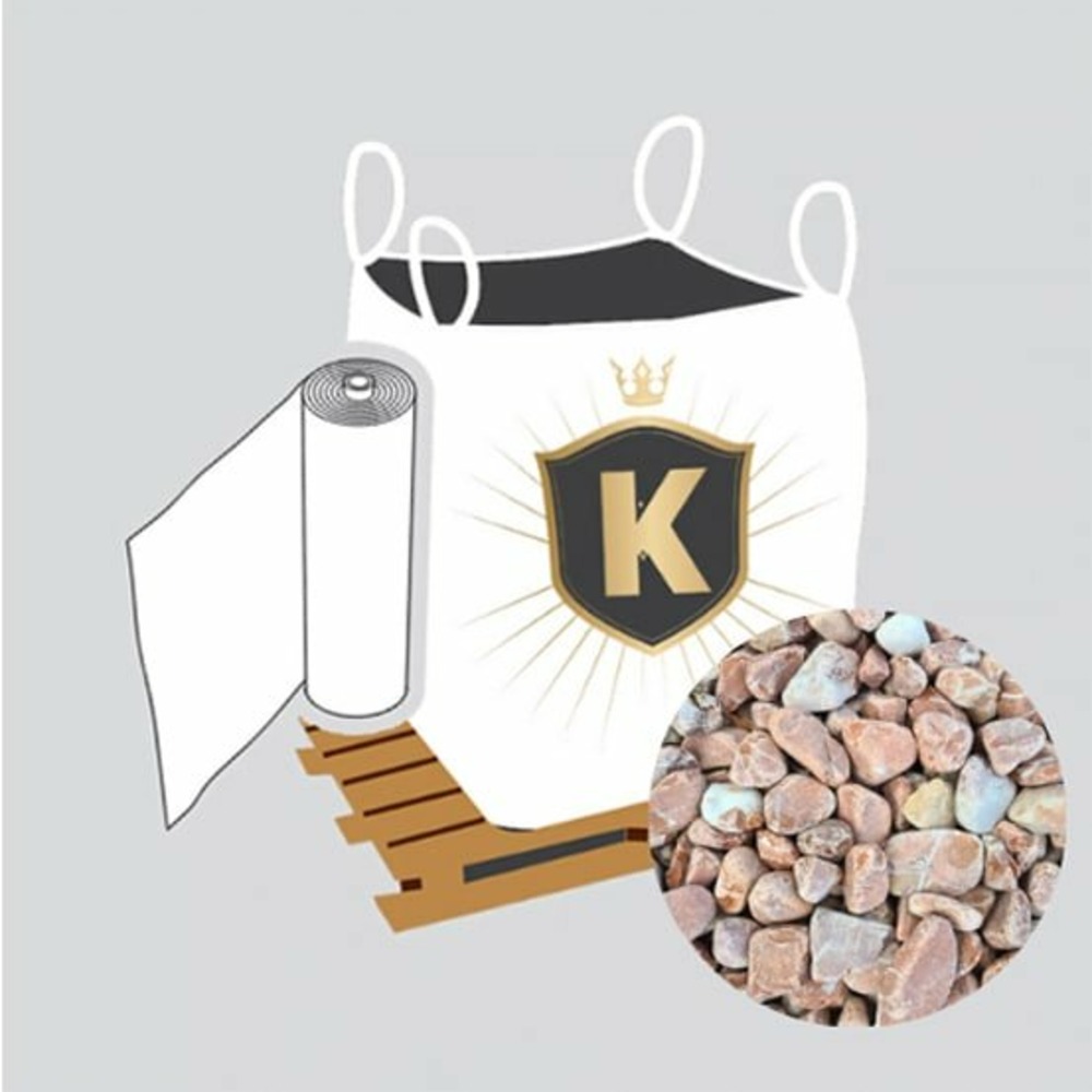 Kit galets rose + géotextile = 1 big bag galet de marbre rose 12/25 1.5t [environ 20m2 sur 5cm d'épaisseur] + 1 géotextile 25m2