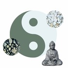 Kit yin-yang galets vert & blanc de marbre + statue bouddha + bordures de jardin