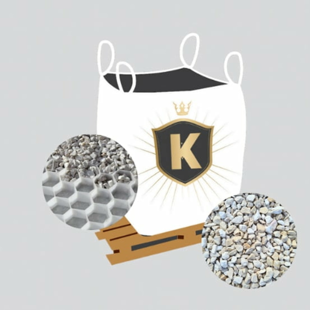 Kit graviers blanc + dalles stabilisatrices = 1 big bag gravillons 6/10 1,5t [environ 20m2] + 20m2 dalles stabilisatrices blanches
