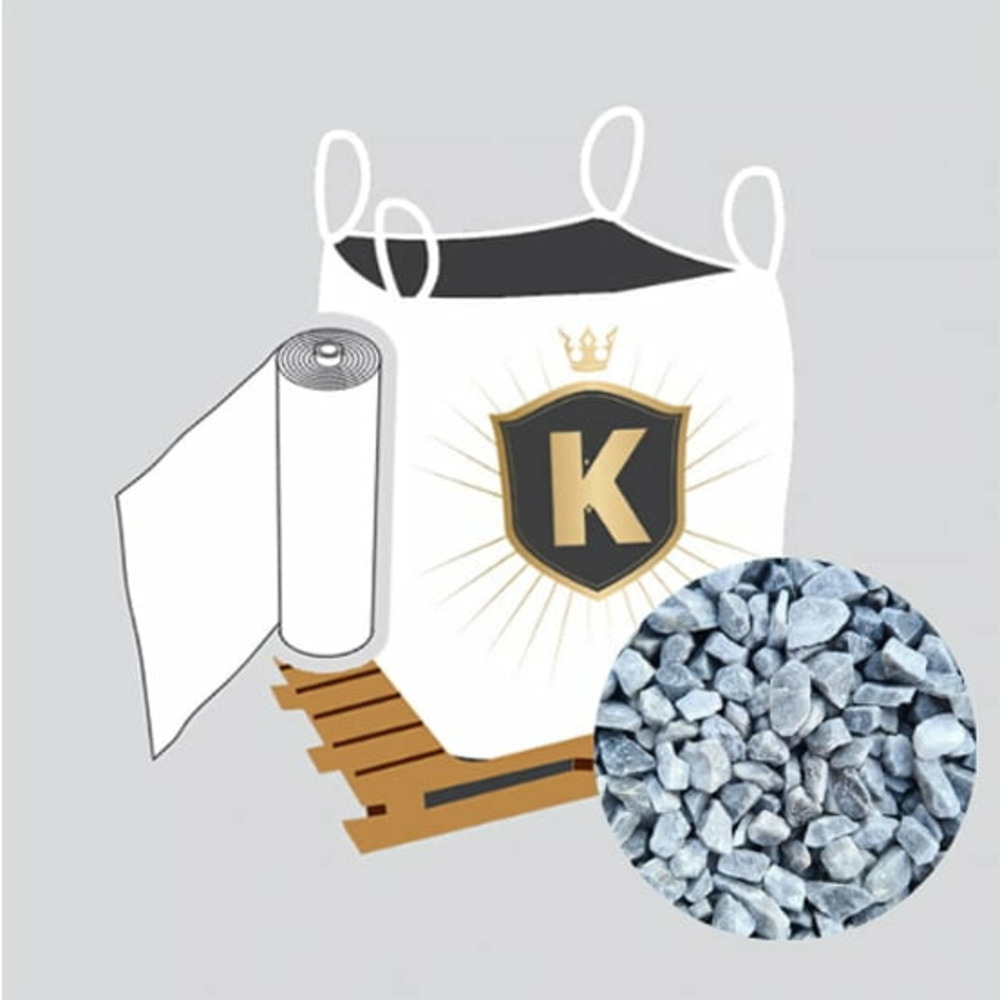 Kit graviers gris + géotextile = 1 big bag gravier gris nevada 8/12 1.5t [environ 20m2 sur 5cm d'épaisseur] + 1 géotextile 25m2