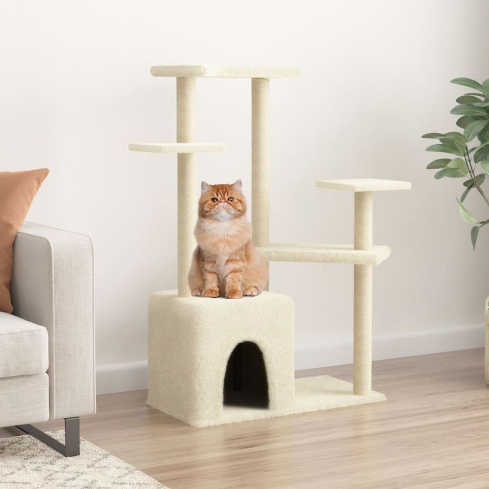Arbre à chat design en sisal avec niche et plateformes de repos crème 107,5 cm