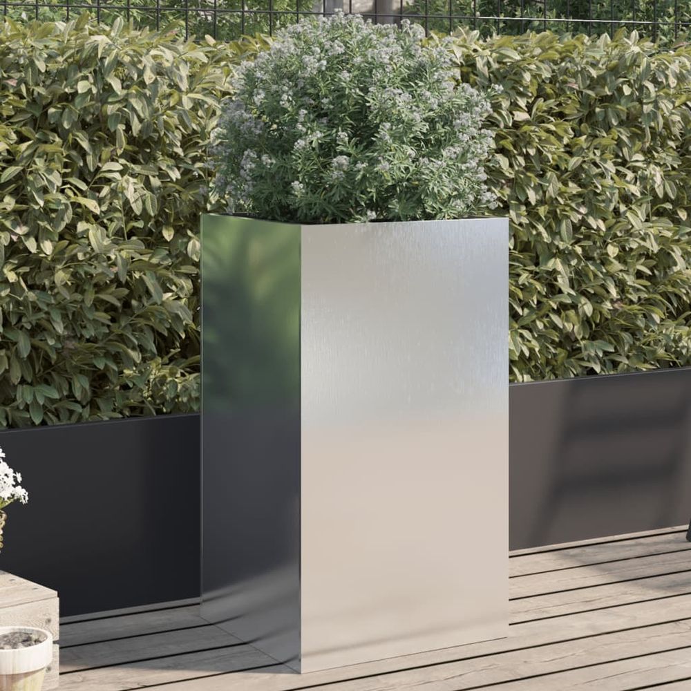 Jardinière haute en acier inoxydable pour extérieur 42x38x75 cm argenté