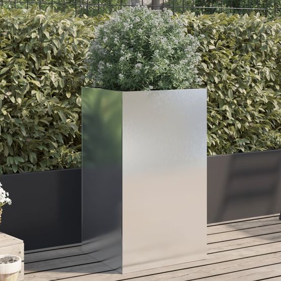 Jardinière haute en acier inoxydable pour extérieur 42x38x75 cm argenté