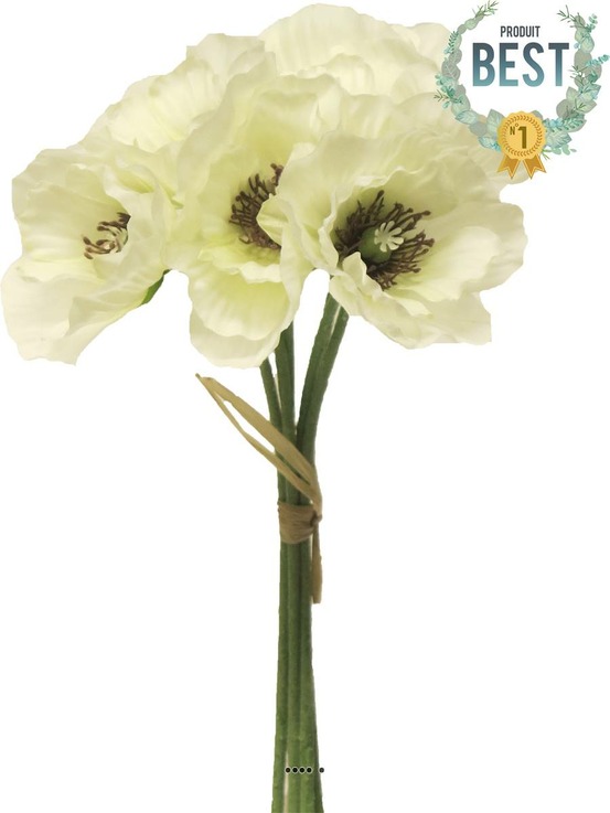 Bouquet de pavot artificiel, h 29 cm crème - best - couleur: crème