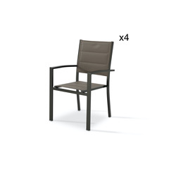 Lot de 4 chaises empilables en aluminium et textilène tapissé marron