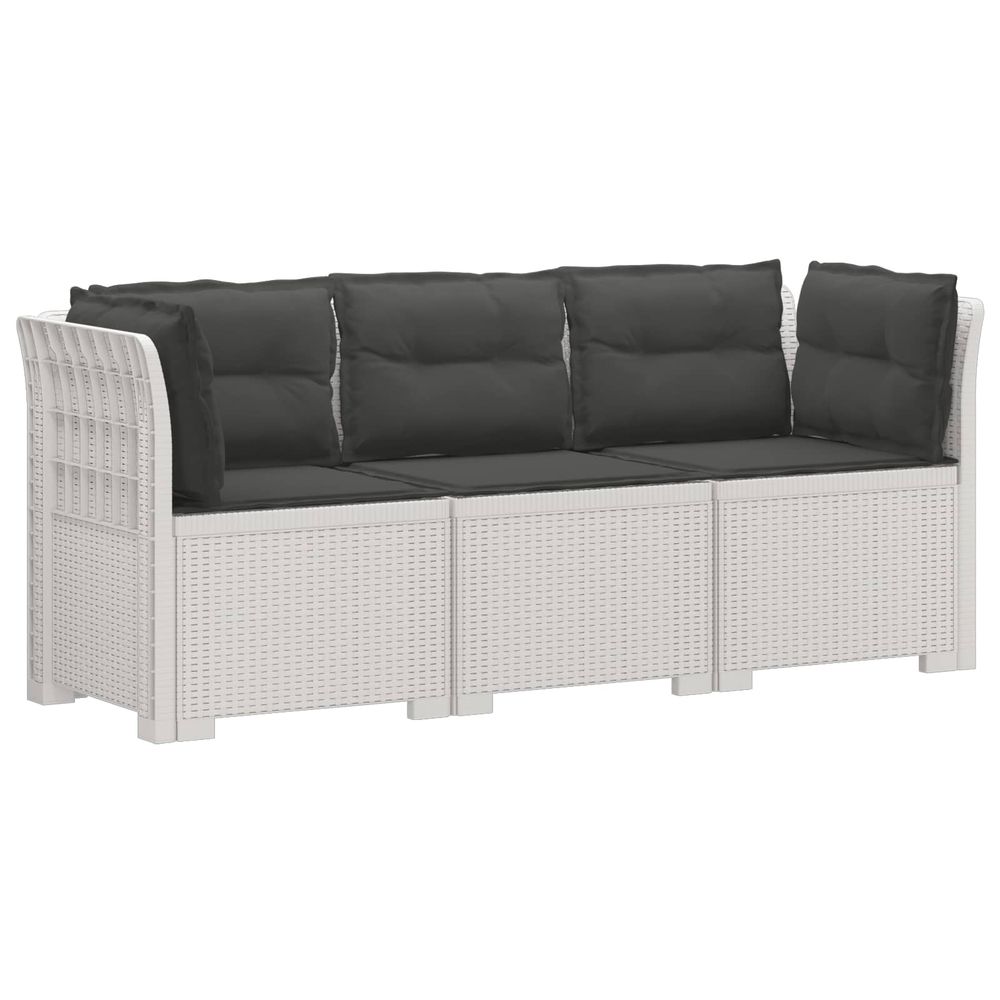 Canapé de jardin 3 places avec coussins look rattan pp blanc