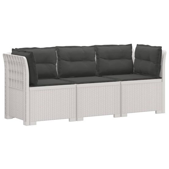 Canapé de jardin 3 places avec coussins look rattan pp blanc
