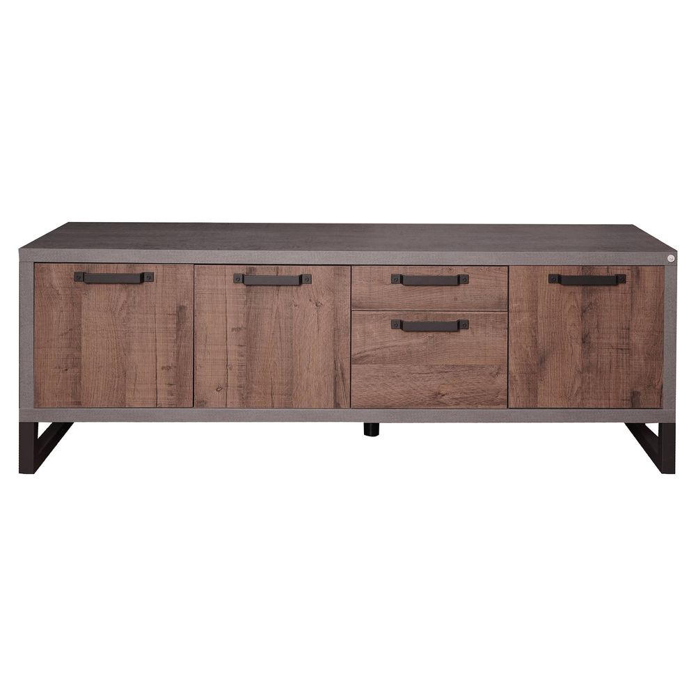 Meuble TV Industriel Gecheer 160x30x50 Cm Gris Sonoma – 3 étagères Ouvertes, Piètement Fer, Pieds Réglables, Fixation Murale Incluse