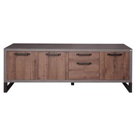 Meuble TV Industriel Gecheer 160x30x50 Cm Gris Sonoma – 3 étagères Ouvertes, Piètement Fer, Pieds Réglables, Fixation Murale Incluse
