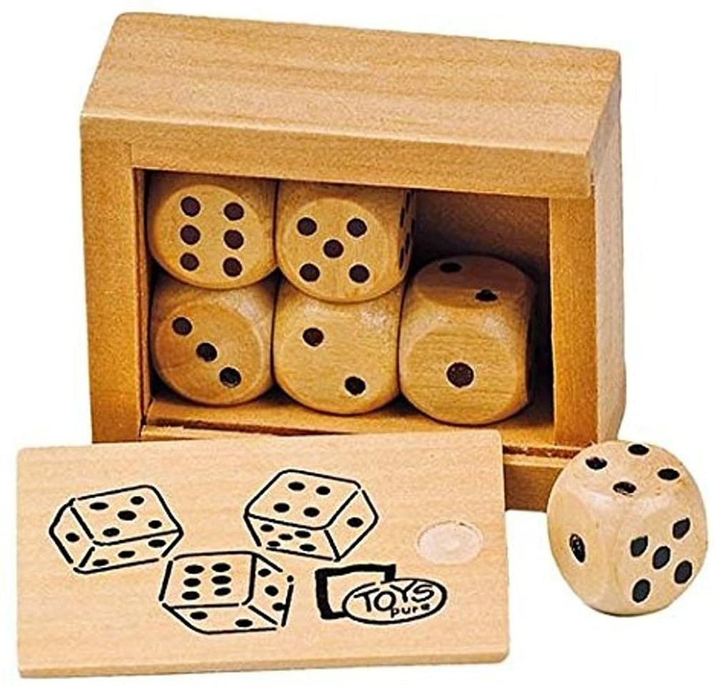 Boîte de 6 dés en bois