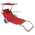 Chaise longue pliable avec auvent et roulettes aluminium rouge