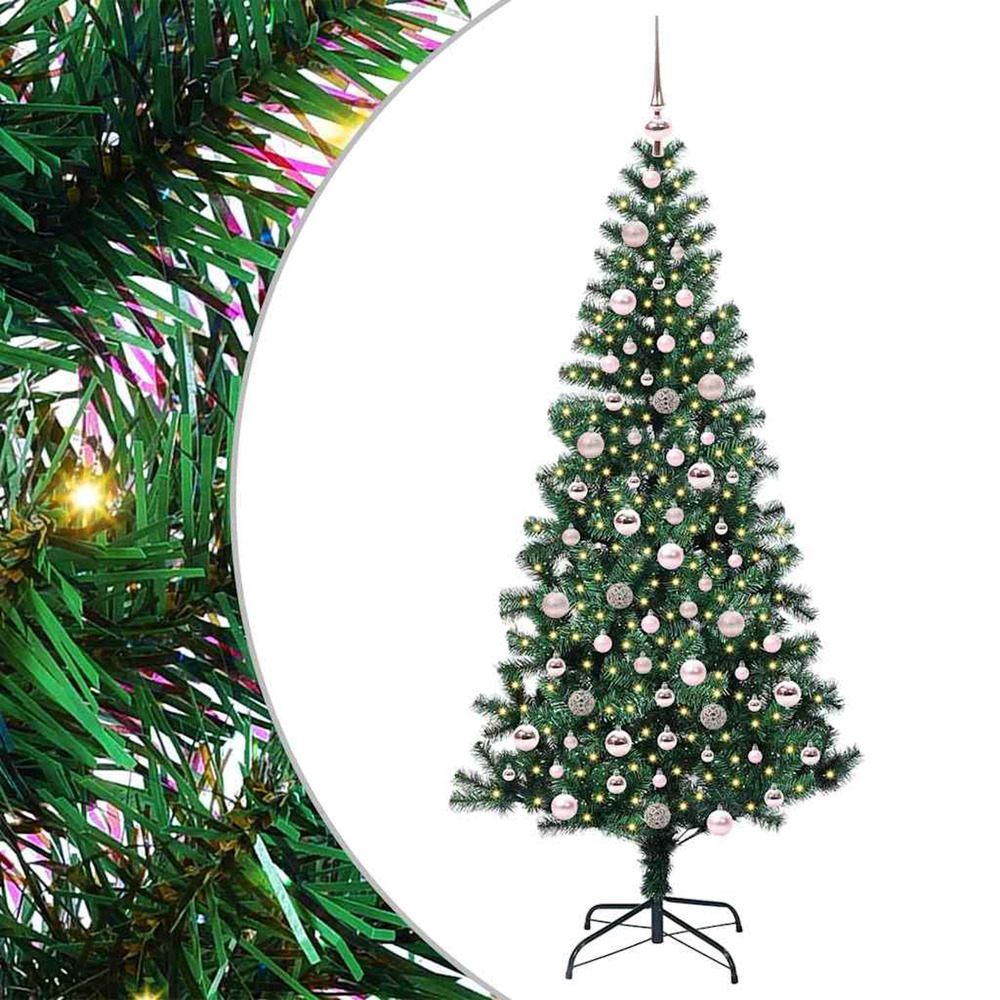 Sapin de noël artificiel pré-éclairé vert 210 cm pvc et métal