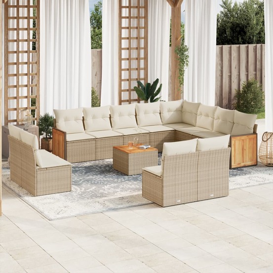 Salon de jardin avec coussins 13 pcs beige résine tressée