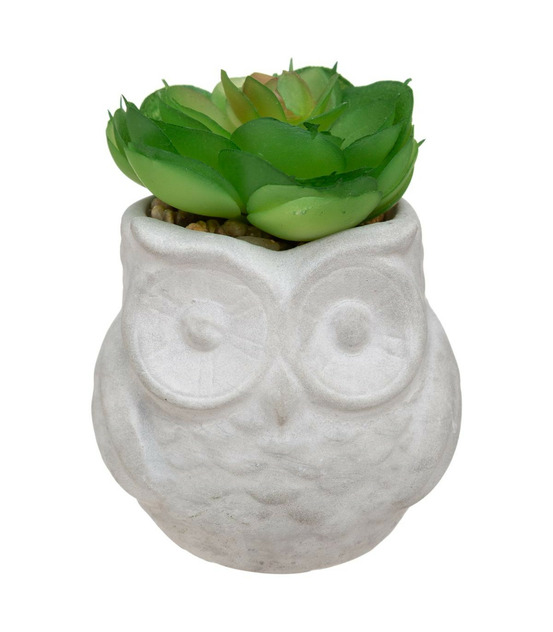 Plante artificielle succulente dans pot forme hibou h 8 cm