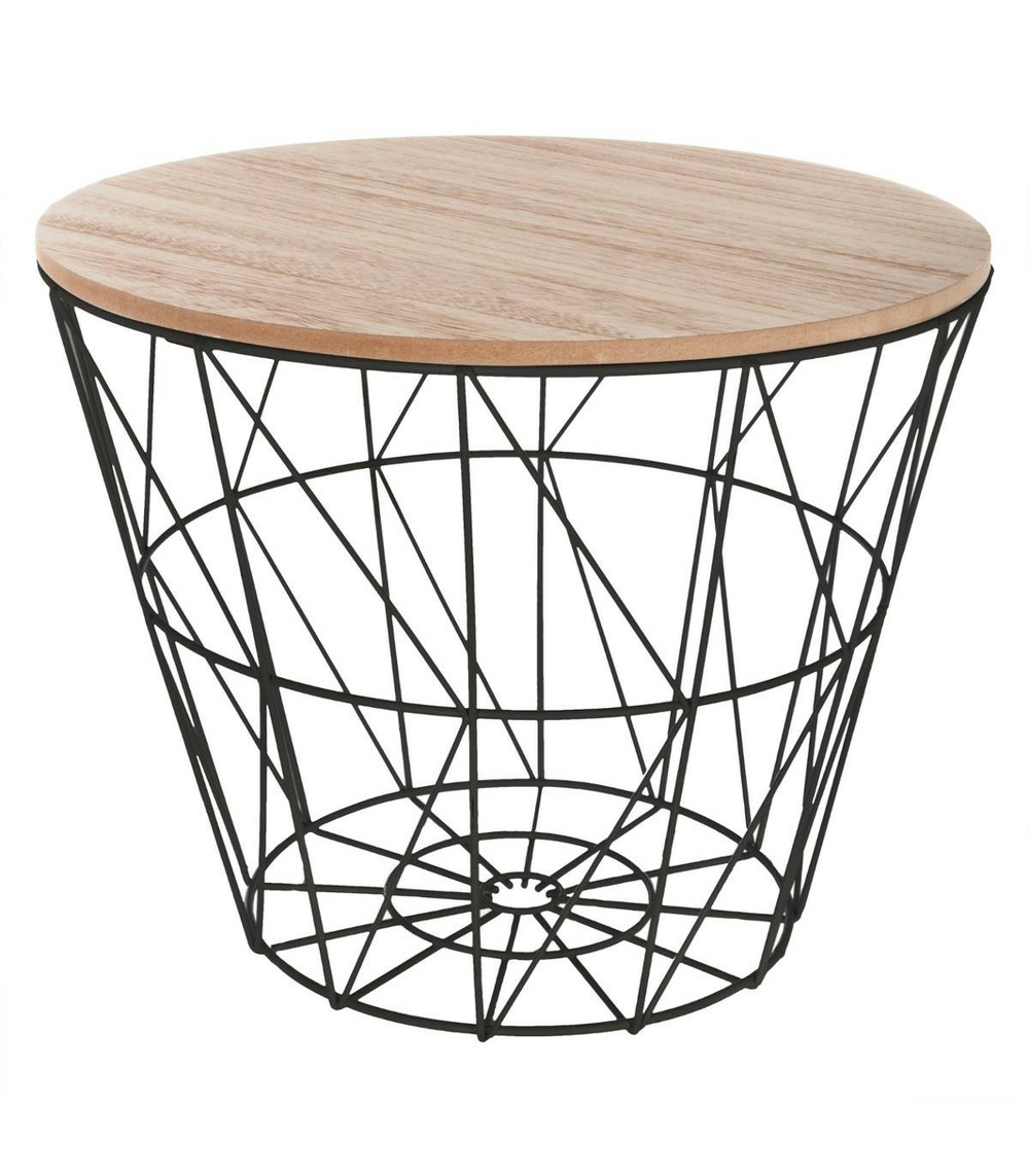 Table à café en métal noir et plateau en bois h 30.5 cm