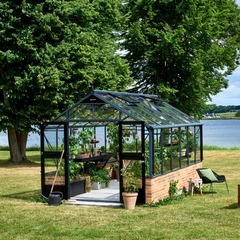 Serre de jardin sur muret 13m² anthracite en verre trempé premium - juliana