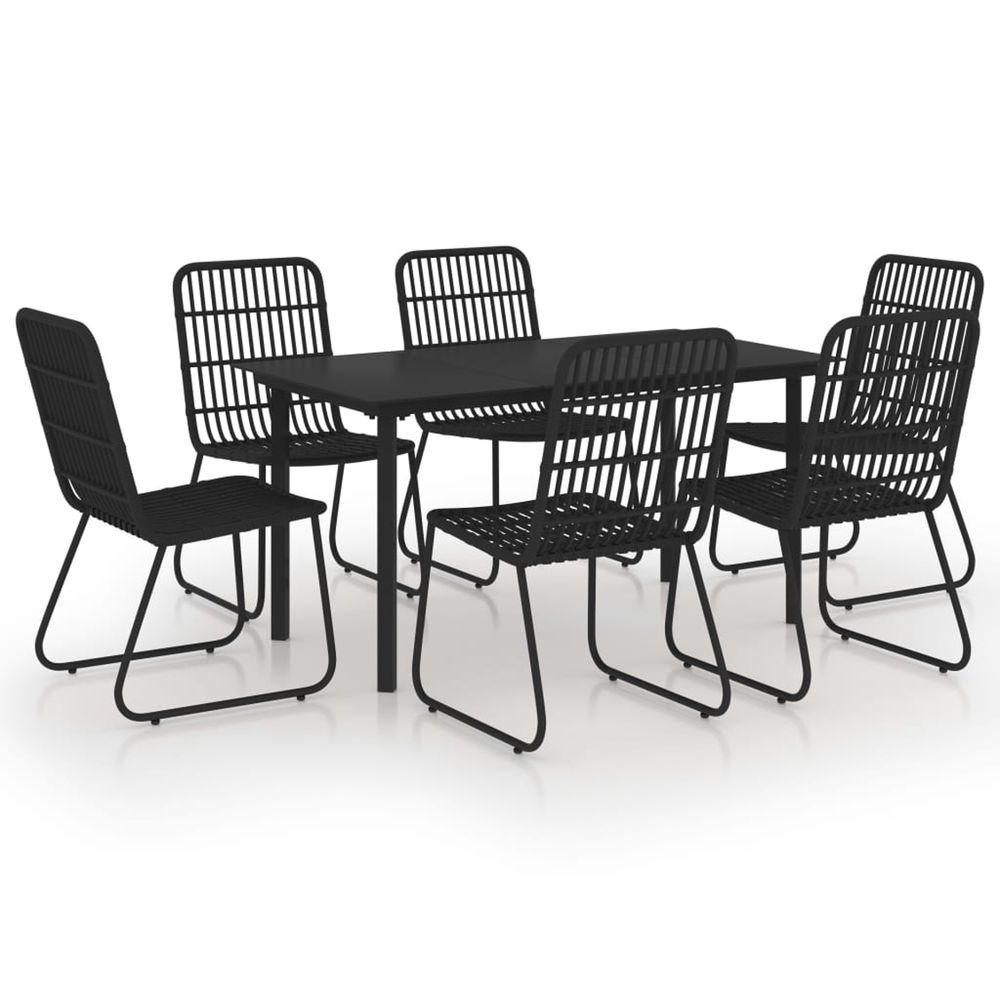 Ensemble à manger d'extérieur 7 pcs résine tressée et verre