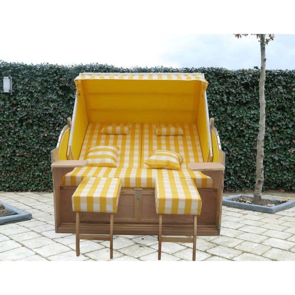 Chaise inclinable de jardin résine tressée et tissu jaune/blanc