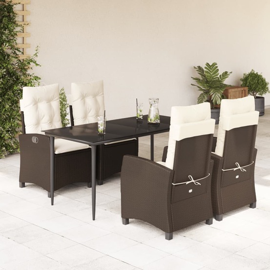 Ensemble à manger de jardin 5 pcs et coussins marron poly rotin