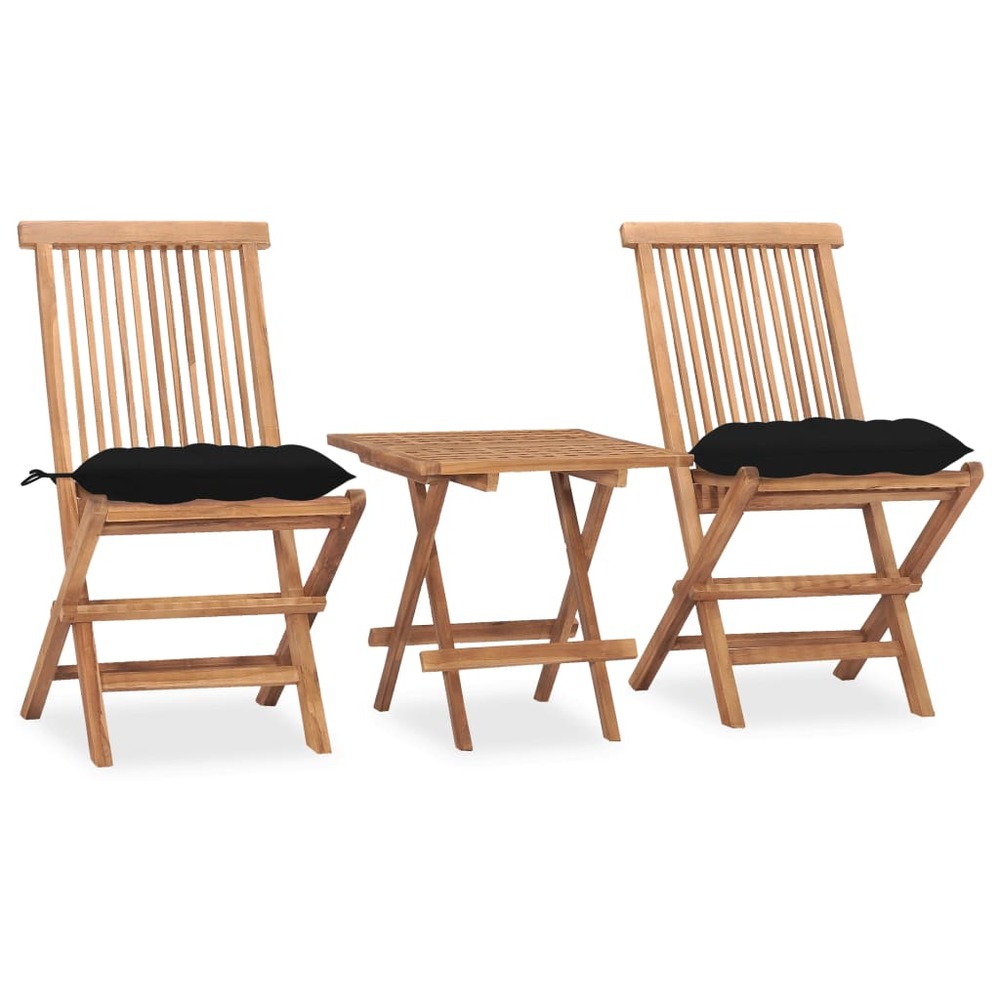 Mobilier à dîner d'extérieur pliable avec coussin 3 pcs teck