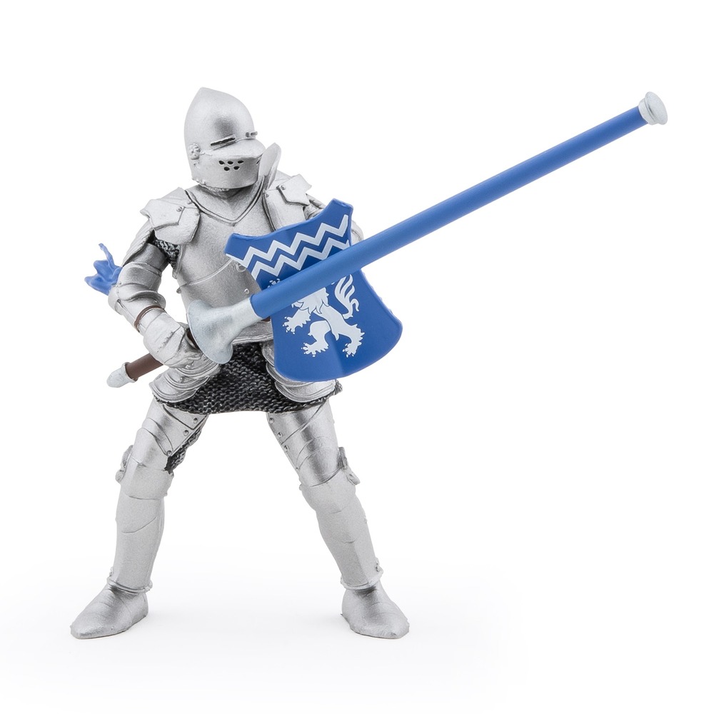 Figurine chevalier lion lance bleu