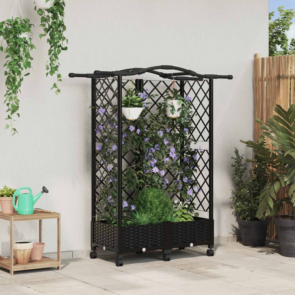 Jardinière surélevée polypropylène terrasse treillis toit noir 124x129cm