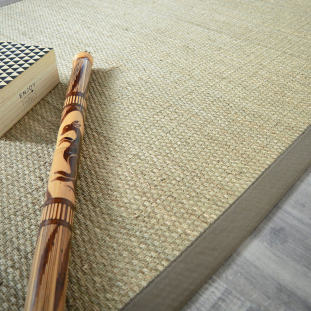 Tapis jonc de mer kalapa fin panama - ganse coton taupe - 140 x 200 cm