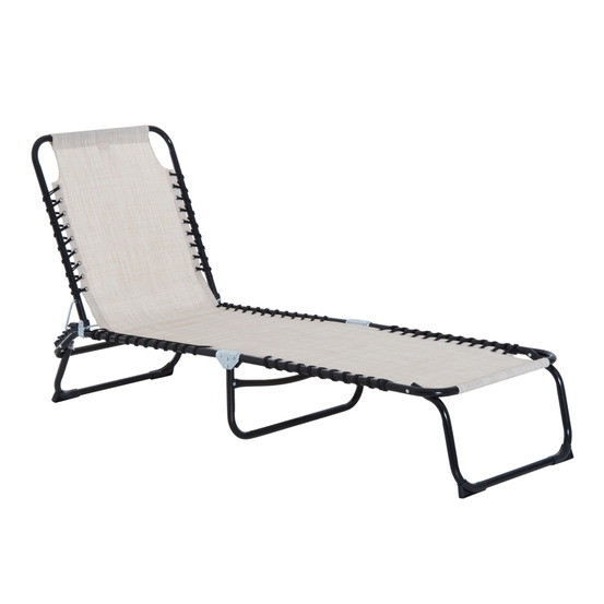 Transat pliable en acier beige, dossier réglable 4 positions