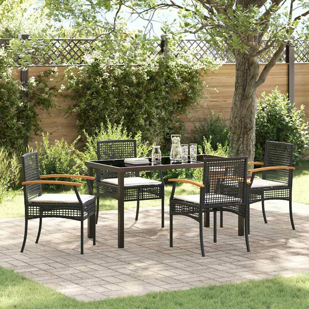 Ensemble de salle à manger pour jardin 5 pcs noir rotin
