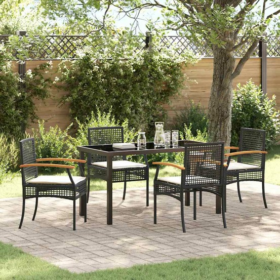 Ensemble de salle à manger pour jardin 5 pcs noir rotin