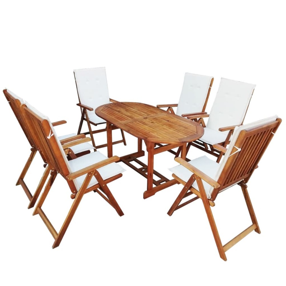 Mobilier à dîner d'extérieur 7 pcs et coussins acacia solide