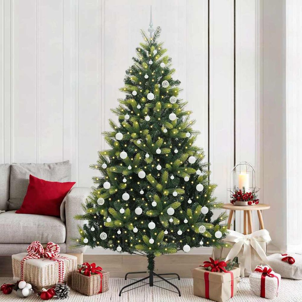 Sapin de noël artificiel majestueux 210 cm, feuillage dense pe/pvc et décorations complètes