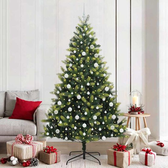 Sapin de noël artificiel majestueux 210 cm, feuillage dense pe/pvc et décorations complètes
