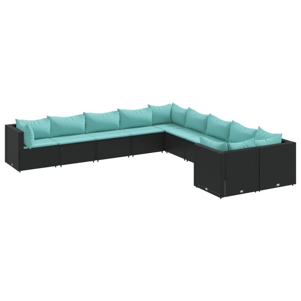 Salon de jardin 10 pcs avec coussins noir résine tressée