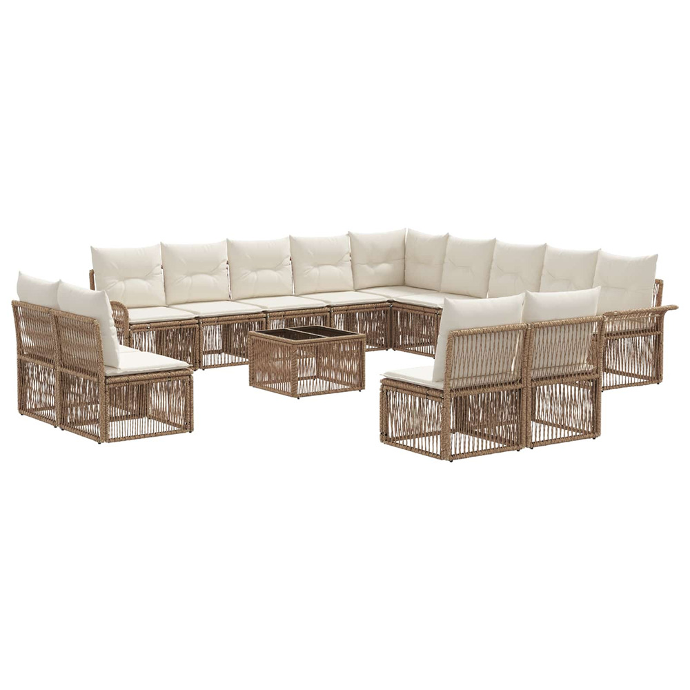 Ensemble de canapé de jardin 14 pcs beige polyrotin