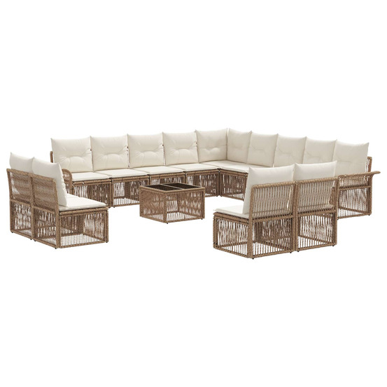 Ensemble de canapé de jardin 14 pcs beige polyrotin