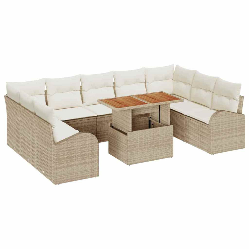 Ensemble de canapé de jardin 10 pcs beige poly rotin